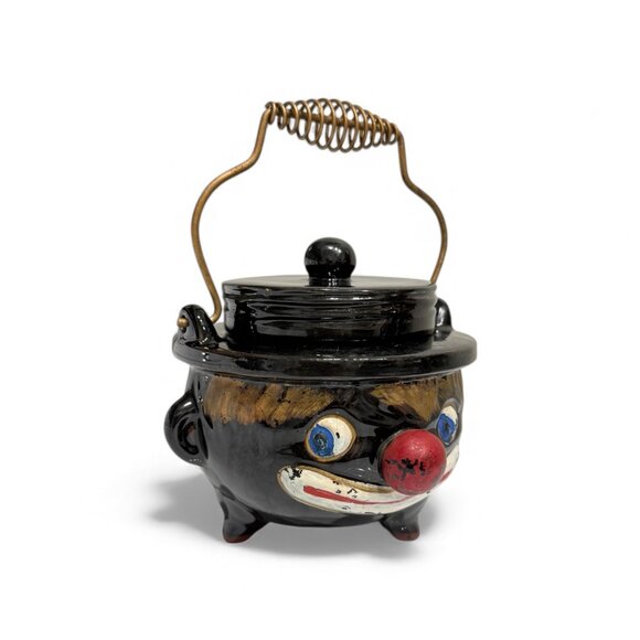 1940's Thames Red Ware Americana Clown Face Grease Pot - Picture 3 of 16